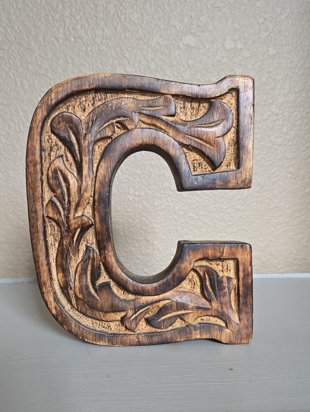 Decorative Wooden Letter C - Carved Brown Home Art